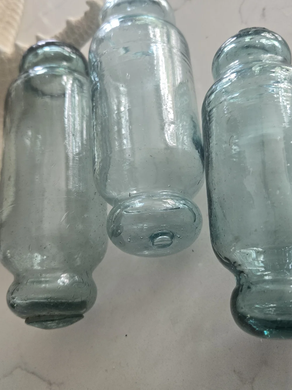 Antique Vintage Japanese Rolling Pin Glass Floats Set Of 3